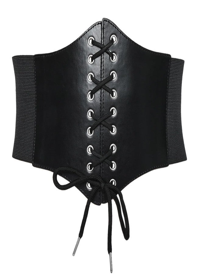 Hftjtsa Black Corset Waist Belt for Women Elastic Lace up Renaissance Pirate Accessories Tied Waspie Wide Belt for Halloween - Image 1